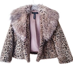 INC International Concepts Leopard Print Fur Coat